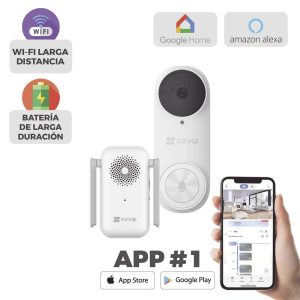 TIMBRE EZVIZ CON CÁMARA WI-FI (DOORBELL) DE BATERÍA RECARGABLE LIBRE DE CABLES, USO EXTERIOR CON PROTECCIÓN (IP65), CÁMARA 3 MEGAPÍXEL, LLAMADA A LA APP, INCLUYE TIMBRE PARA INTERIOR CON TIMBRES SELECCIONABLES, RANURA, CS-DB2KIT