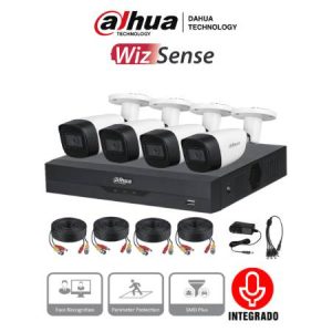 DAHUA KITXVR5104HS4KLI3+4HFW1500CMA- KIT DE 4 CANALES DE 5 MP CON AUDIO/ DVR WIZSENSE CON RECONOCIMIENTO DE ROSTROS/ H.265+/ 4 CAMARAS METALICAS