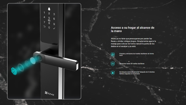EZVIZ CERRADURA INTELIGENTE CON TECLADO TOUCH DL05, CÓDIGO LECTOR DE HUELLAS LLAVE TARJETA RF, BLUETOOTH, NEGRO GRIS, CS-DL05-R200