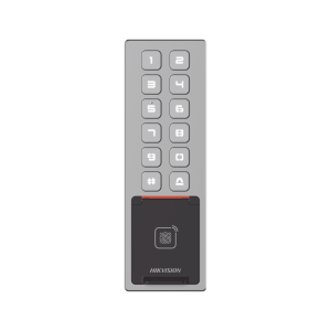 HIKVISION DS-K1T805MBFWX Teclado Exterior WiFi Antivandálico IP65 & IK08, Administrable en la Nube, Alta y Baja de Passwords Remotamente con Horarios, Acceso por PIN, Tarjeta MIFARE, Huella y Tarjeta Virtual Bluetooth